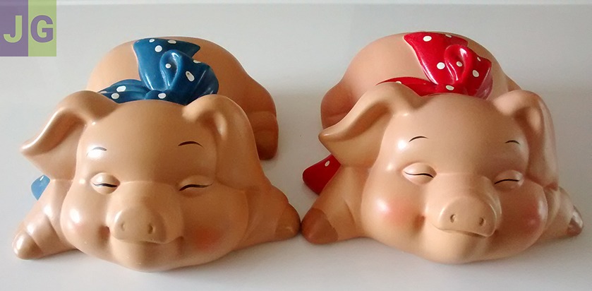 COCHONS Tirelires. 1 Rouge & 1 Bleu