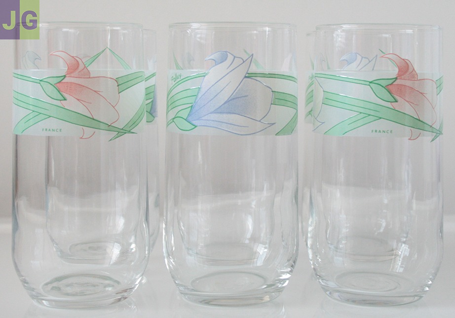 5 Verres fleurs PALLUY France.