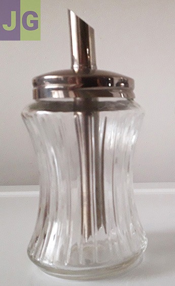 Sucrière de comptoir. Saupoudreuse Italienne. Verre & Inox.