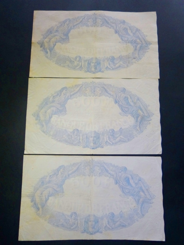 F 30 lot de 3 billets 500 f bleu rose