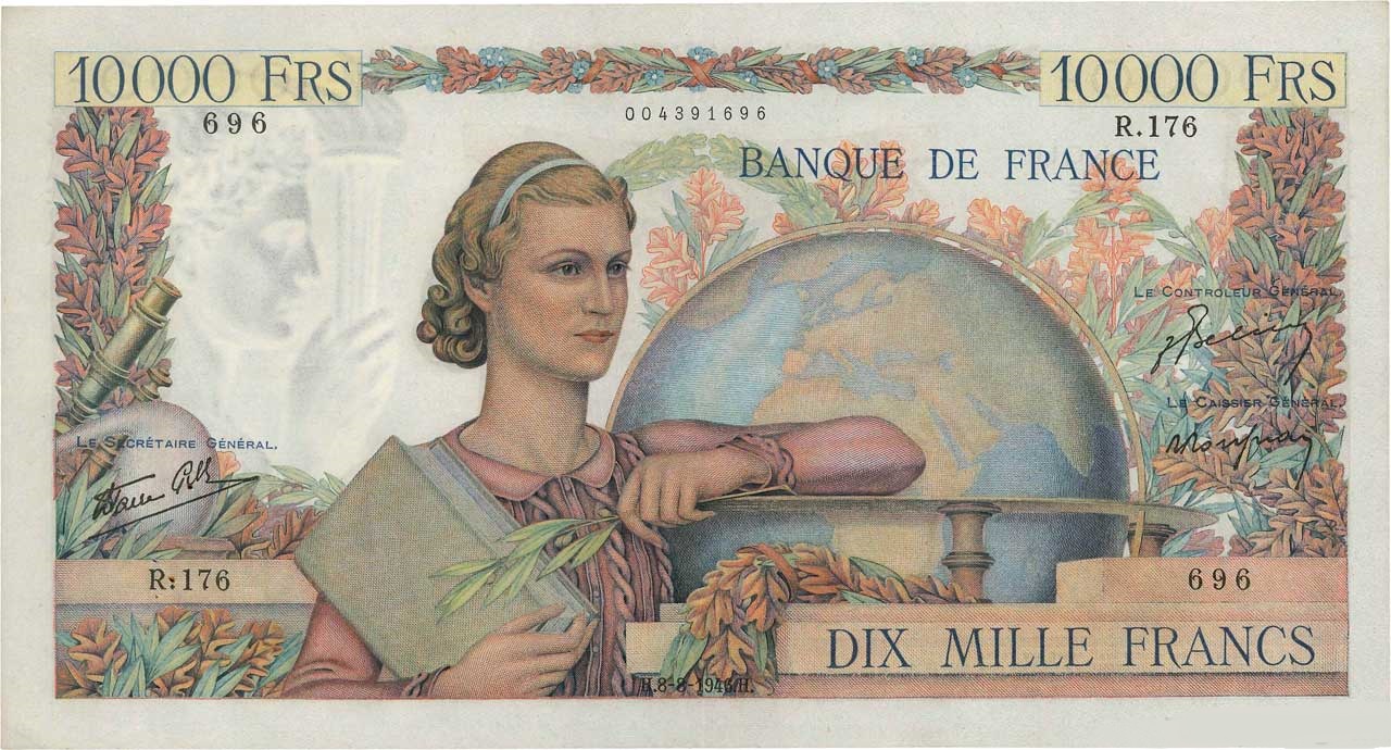 F 50 lot de 2 billets 10 000 f genie