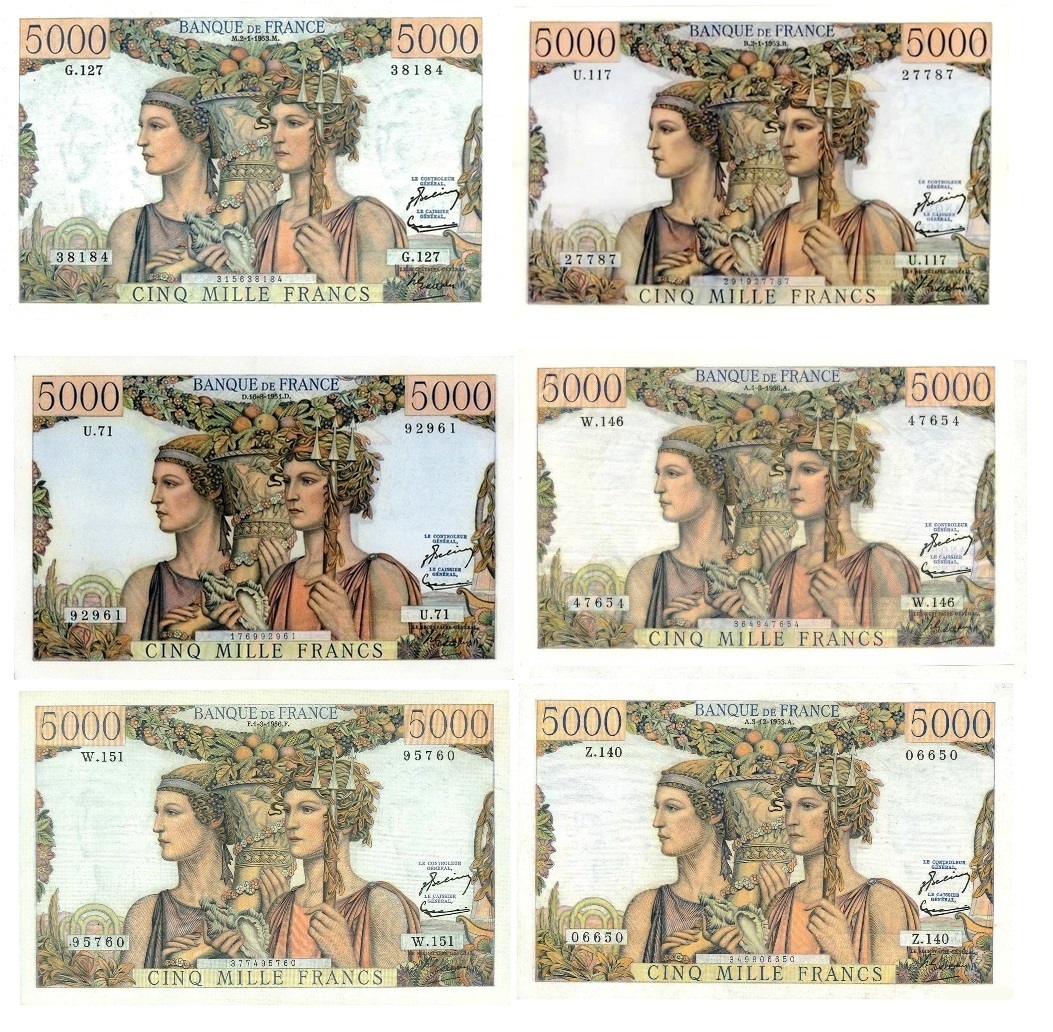 F 48 5000 f terre mer lot de 6 billets