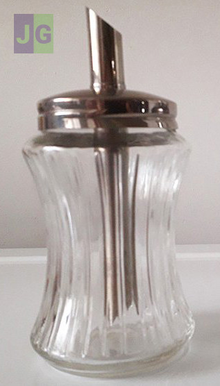 Sucrière de comptoir. Saupoudreuse Italienne. Verre & Inox